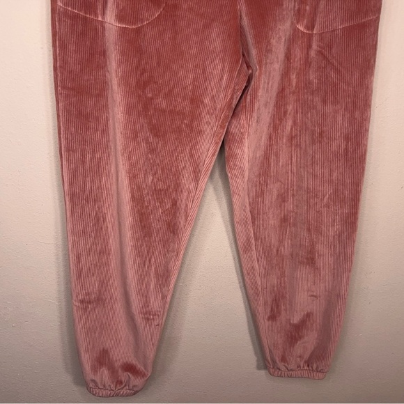 Medium Soma Blush Pink Ribbed Velour Jogger Pants Pull On Tapered Leg Cozy - Picture 5 of 10